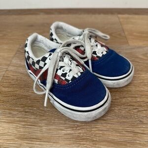 Vans Old Skool Toddler Mixed Print Blue Plaid Checkerboard Sneakers. Size 6